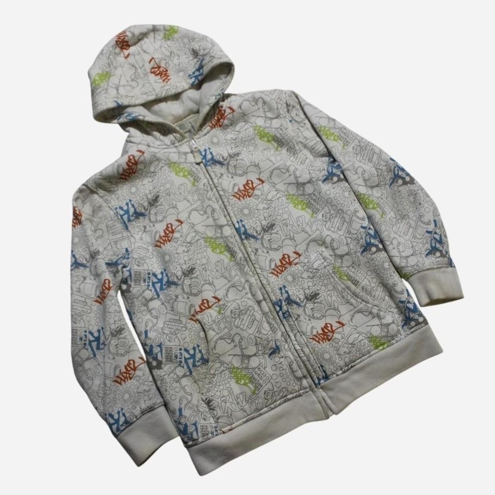 Womens Y2K 725 Originals AOP Skater Off-white Graffiti Zip-up Hoodie